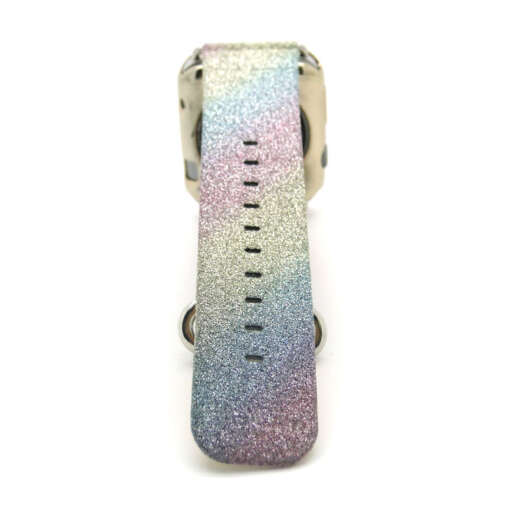 Leopardimustriga vikerkaarevärviline sädelev nahast kellarihm Apple Watch'ile, sobib seeria 1, 2 ja 3 kelladele suurustes 42mm ja 38mm.