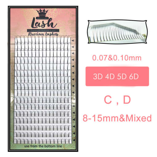 MAS Lashes premade volüümiripsmete komplekt, sisaldab C ja D kaarduvusega 3D/4D/5D/6D ripsmepikendusi, valmistatud faux mink materjalist.