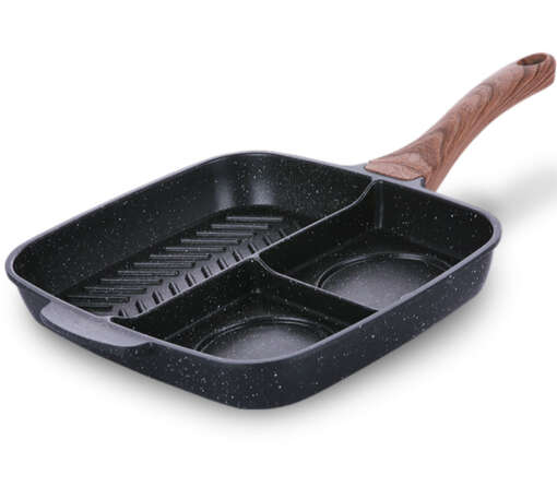 25x27cm kolmeks jaotatud titaanist mittenakkuv grillpann, hommikusöögiks, professionaalseks kasutamiseks, köögitarvikud, üldotstarbeline.