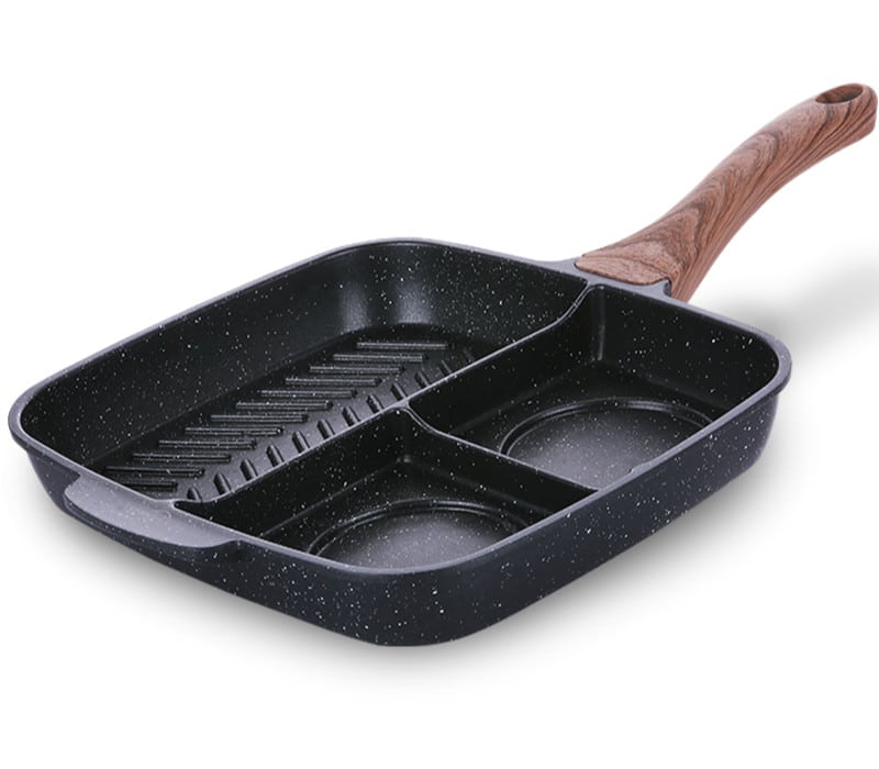 25x27cm kolmeks jaotatud titaanist mittenakkuv grillpann, hommikusöögiks, professionaalseks kasutamiseks, köögitarvikud, üldotstarbeline.