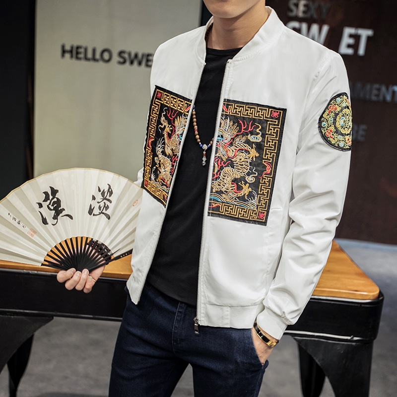 Omapärase tikandiga must või valge jakk meeste mood 2018, slim fit casual bomber stiilis, saadaval suurustes 5XL-M.
