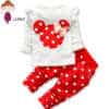 Täpiline puuvillane komplekt koosneb Mickey T-särgist ja täpilistest pükstest beebitüdrukutele.