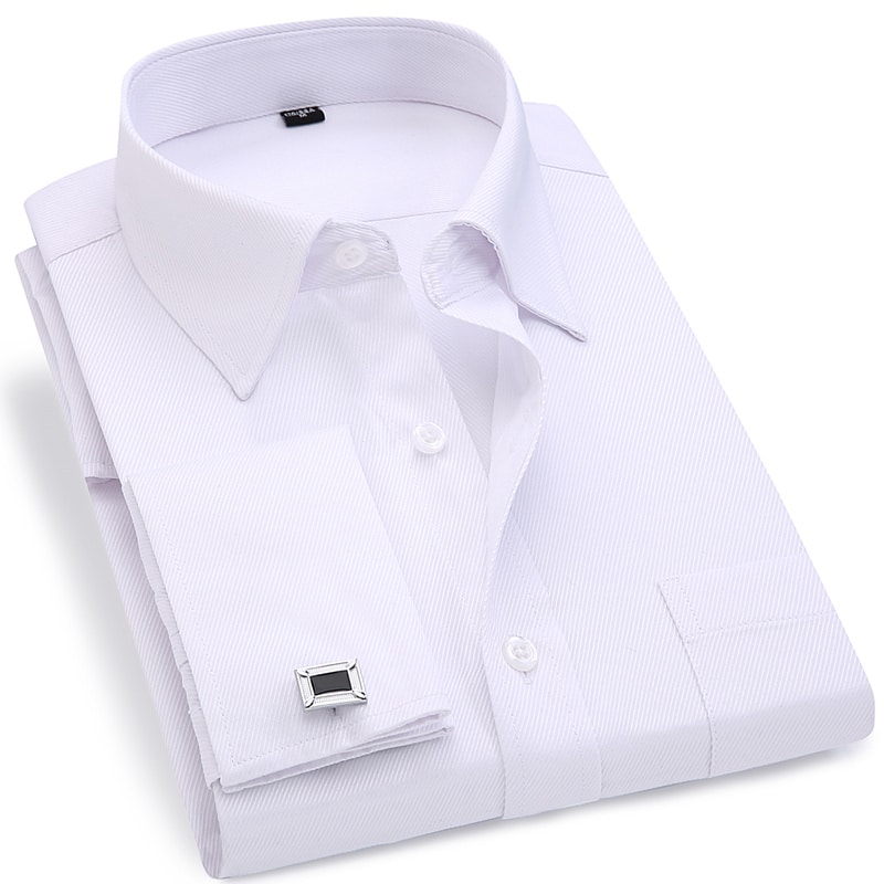 Meeste prantsuse mansetinööpidega triiksärk, triibuline, pikkade varrukatega, brändi slim fit disain.