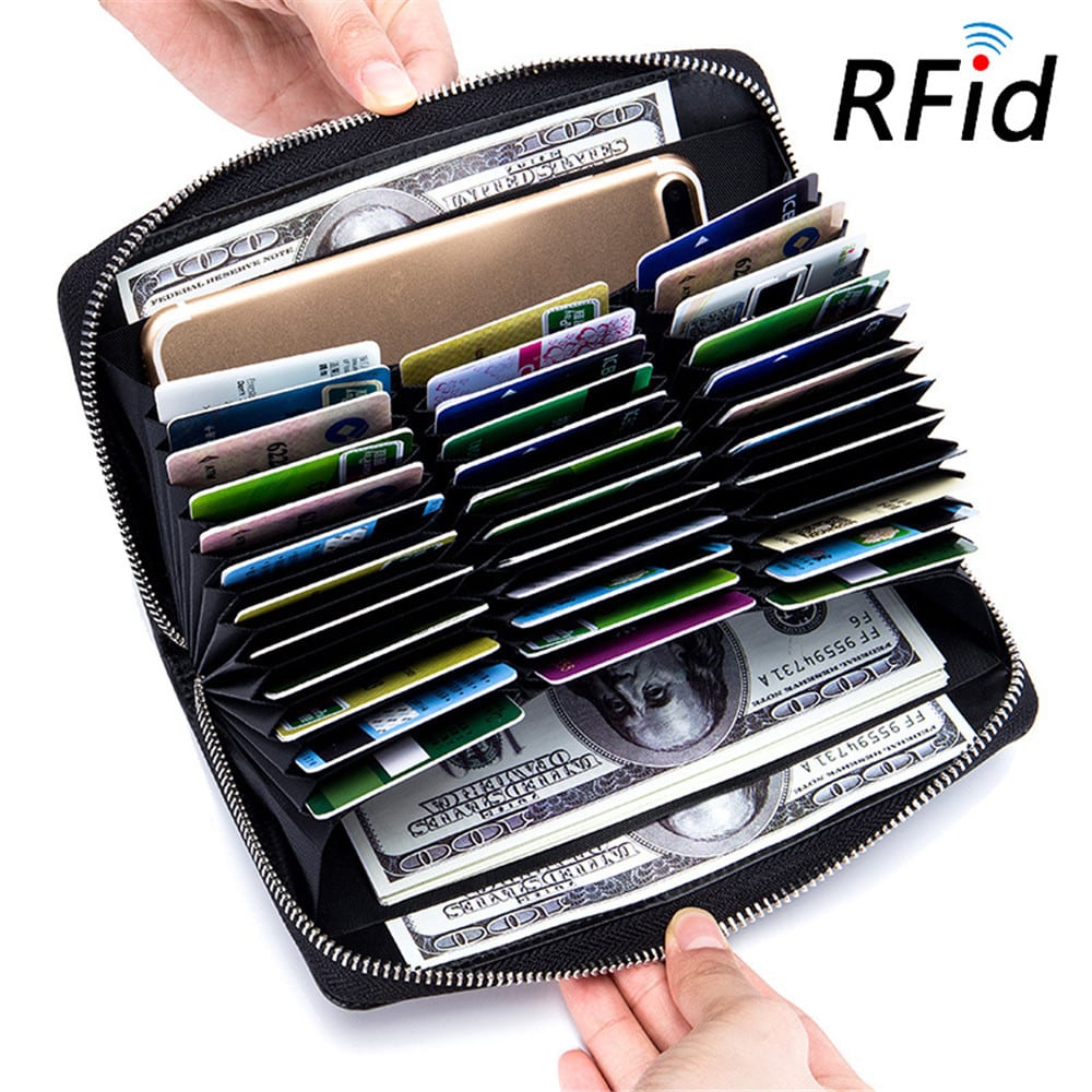 Nahast RFID kaitsega krediitkaardihoidja, meeste vargusevastane reisipasside rahakott, naiste äriline ID-kaardihoidja, 36 kaardivahega rahakott