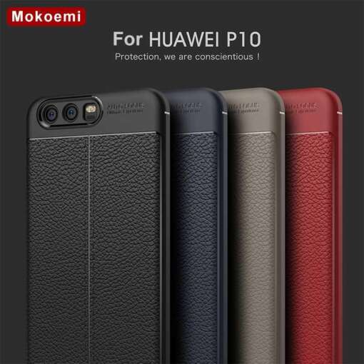 Mokoemi stiilne ja šokeerimiskindel lichee mustriga pehme ümbris Huawei P10 ja P10 Plus nutitelefonidele, värvus must.