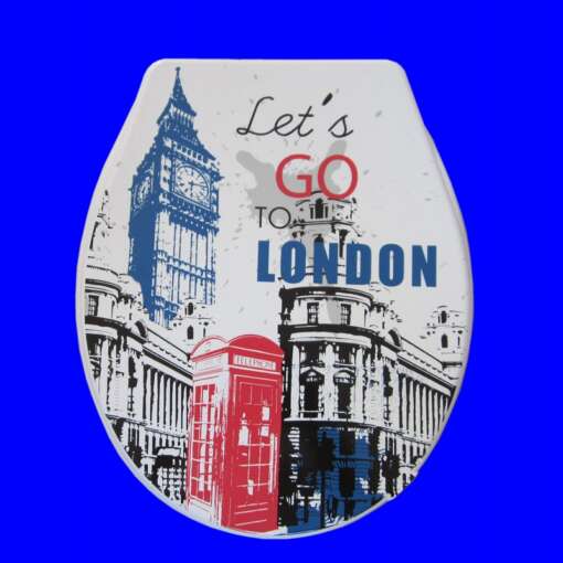 WC-poti kaas "Let´s go to London" koos värvilise disainiga, kõrgekvaliteediline ja trendikas vannitoatarvik.
