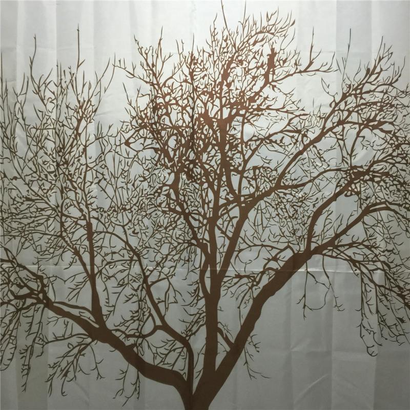 Valge vannikardin puumustriga, veekindel polüester, 180x180 cm