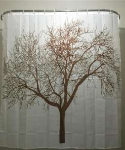 Valge vannikardin pruuni puumustriga, veekindel polüester, suurus 180x180 cm