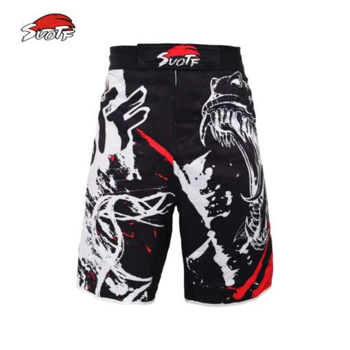 Dinosaurusega MMA püksid, musta tindi stiilis, hingavad ja sobivad Muay Thai ning poksitreeninguteks.