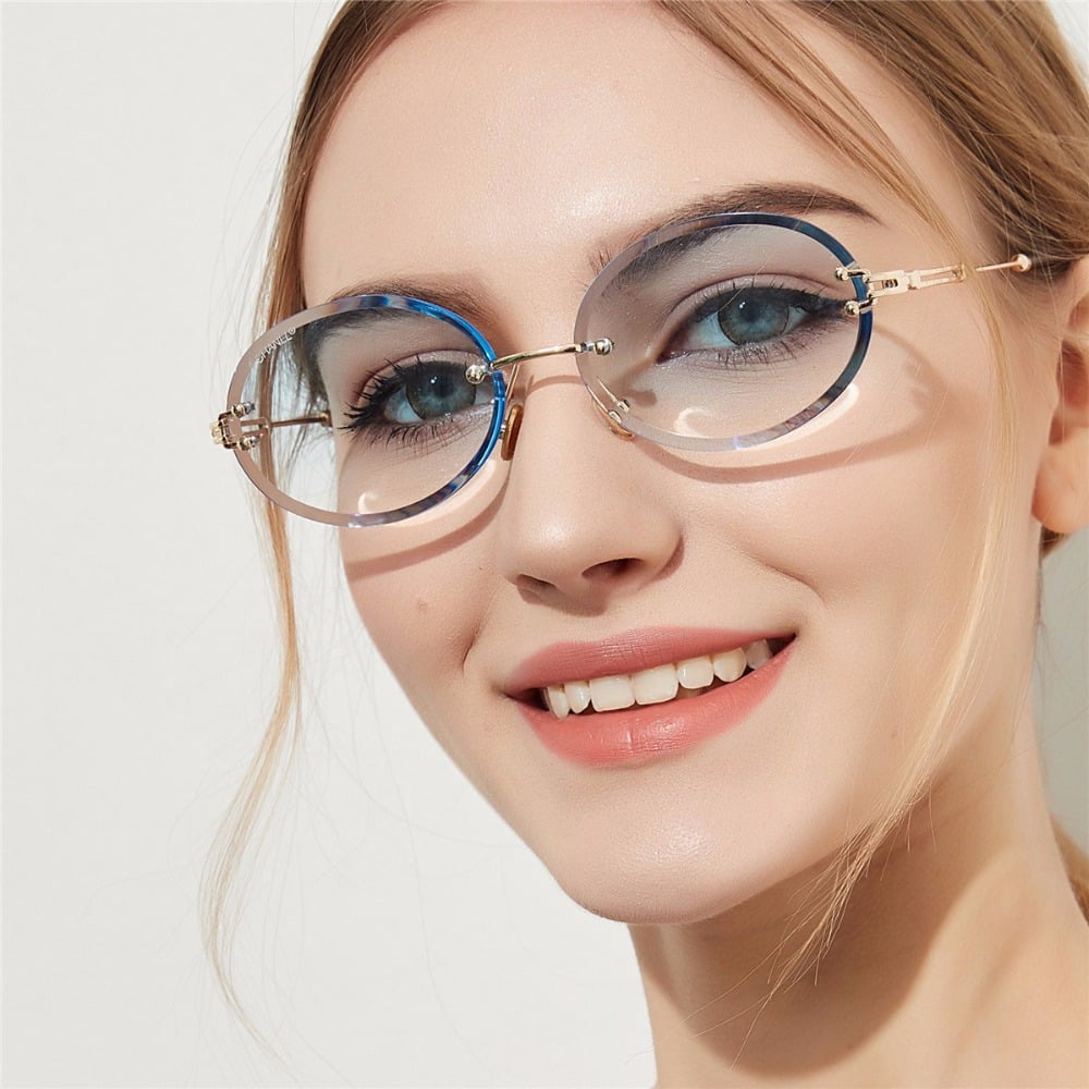 Ovaalsed ilma raamideta päikeseprillid, gradientläätsega, unisex disain, retro stiil, Joubas kaubamärk, trendikas aksessuaar