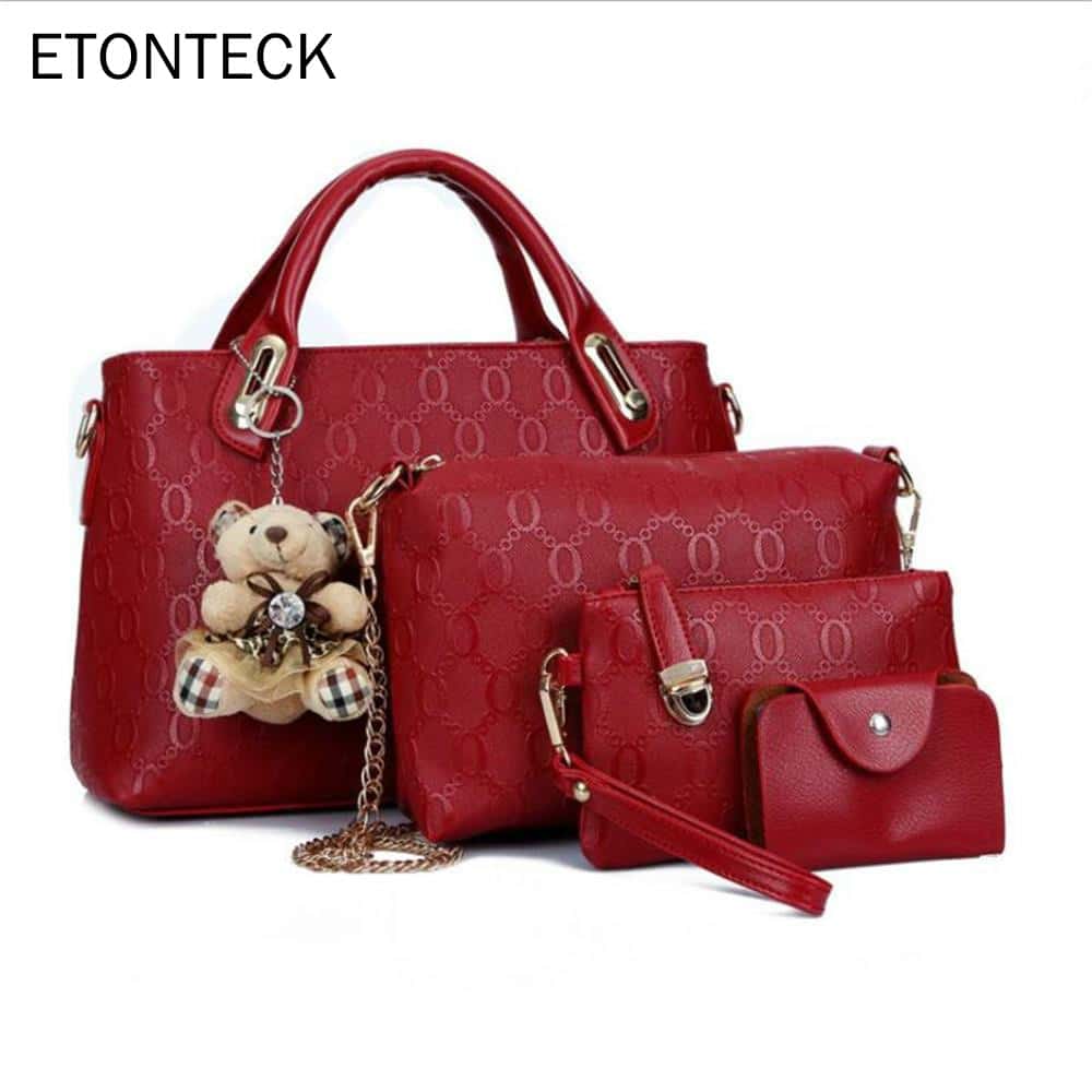 Neli trendikat naiste käekotti komplektis, valmistatud PU nahast, sisaldab käekotti, õlakotti, messenger kotti ja crossbody kotti.