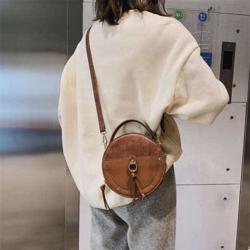 Vintage ümmargune nahast disainer crossbody kott naistele, väike käekott ja mini kandekott