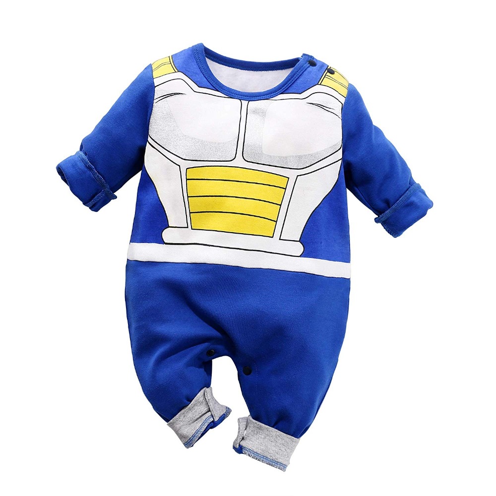 Dragon Ball Vegeta teemaline pikk beebibody, 100% puuvill, pikkade varrukatega ja multikategelastega muster