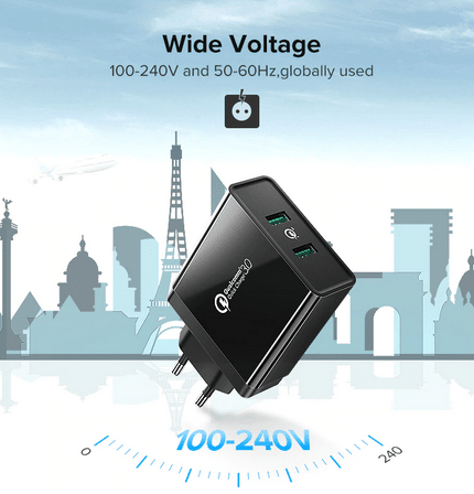 Ugreen Kiire 3.0 USB laadija, 36W, sobib iPhone X, 8 ja Samsung Galaxy S9, S10 ning Xiaomi Mi 8, 9, kiire laadimise tugi