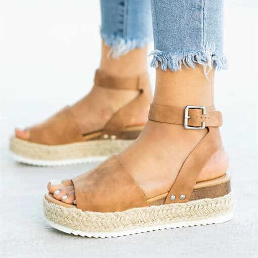 Mugavad täistallaga sandaalid naistele, suvised kiilkontsaga espadrillid, avatud varvastega gladiaatorstiilis sandaalid, vabaaja platvormsandaalid.