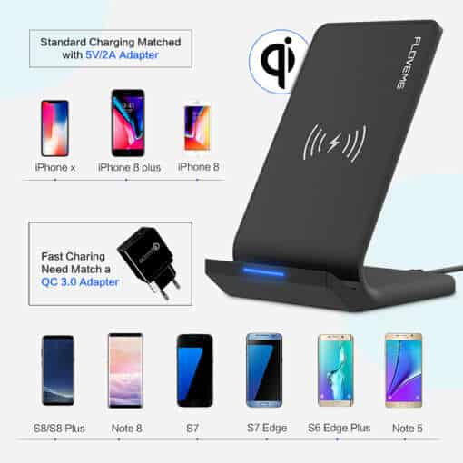 FLOVEME 10W juhtmevaba laadija alusega, sobib iPhone 8, X, Xs ja Samsung Galaxy S10, S8, S9, S7 Edge nutitelefonidele, kiire laadimine ja Qi-ühilduvus.