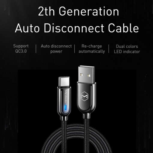 Mcdodo USB-C kaabel, kiire laadimine, automaatne katkestus, sobib Samsung Galaxy S10, S9, 8 Plus ja Xiaomi Redmi Note 7 jaoks