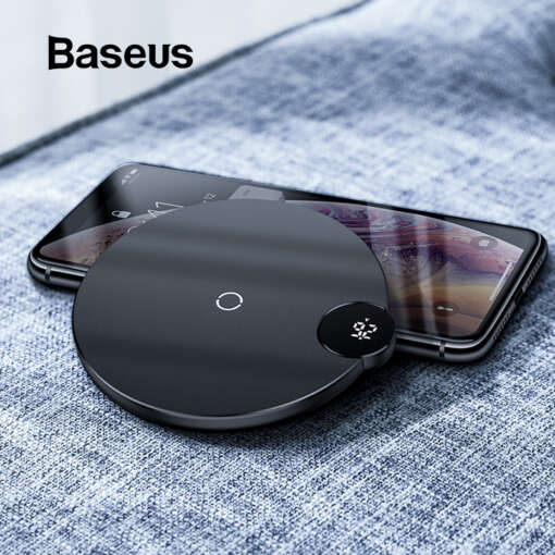 Sinine, valge või must juhtmevaba laadija Baseus LED digitaalse ekraaniga, ühilduv iPhone X, XR, XS Max, 8, Samsung Galaxy S10 ja Huawei P30 seadmetega, Qi kiirlaadimise funktsiooniga.