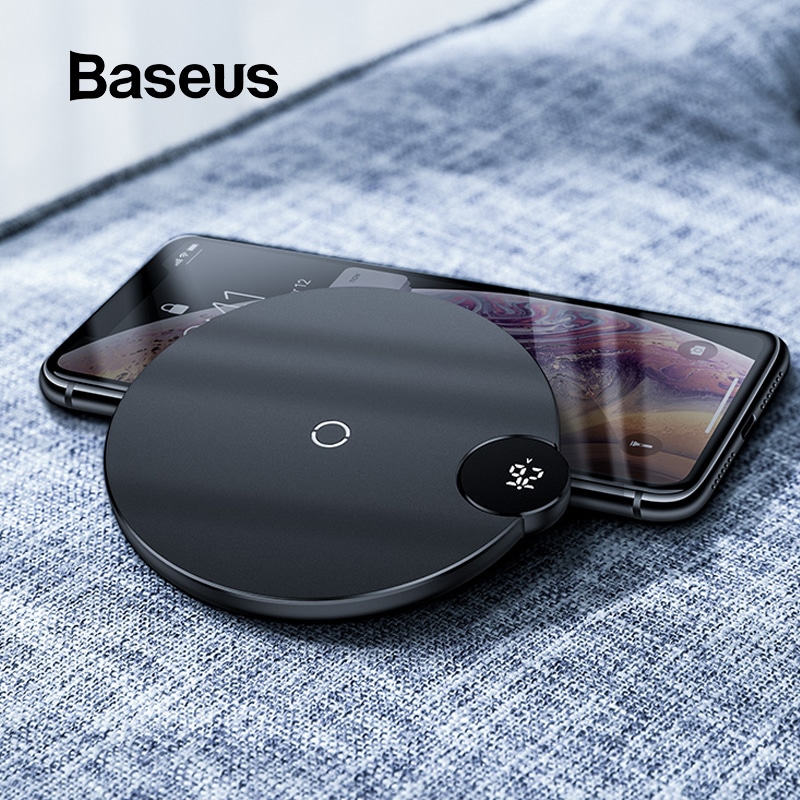Sinine, valge või must juhtmevaba laadija Baseus LED digitaalse ekraaniga, ühilduv iPhone X, XR, XS Max, 8, Samsung Galaxy S10 ja Huawei P30 seadmetega, Qi kiirlaadimise funktsiooniga.