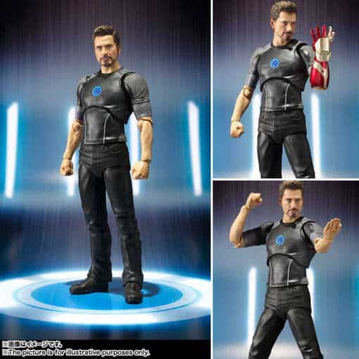 Realistlik Tony Starki figuriin Avengersi kostüümis, detailne ja täpne kujundus.