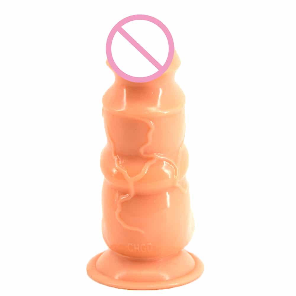 Jäme iminapaga dildo detailne vaade valgel taustal