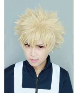 blond cosplay parukas lühikeste sirgete juustega ja tukk pehme sünteetiline materjal sobib anime ja filmitegelaste kostüümidele