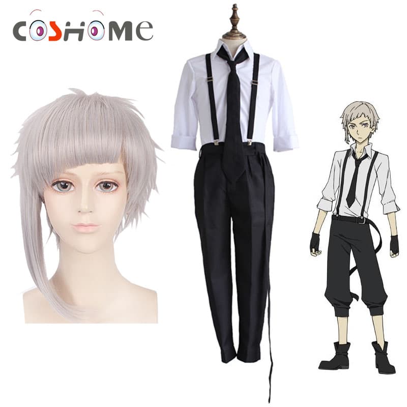 coshome bungo parukas anime stiilis must ja valge parukas naistele ja meestele cosplay jaoks