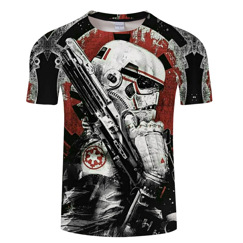 meeste särk stormtrooperiga star warsi tegelaskujuga valgel taustal
