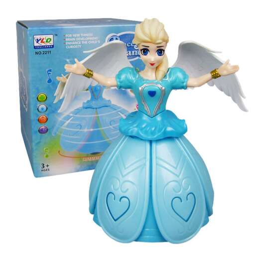 muusika ja tuledega tiivulised Anna ja Elsa mänguasjad valgel taustal