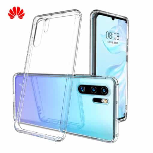 läbipaistev huawei telefoni ümbris millel on näha kaamera ja nupud