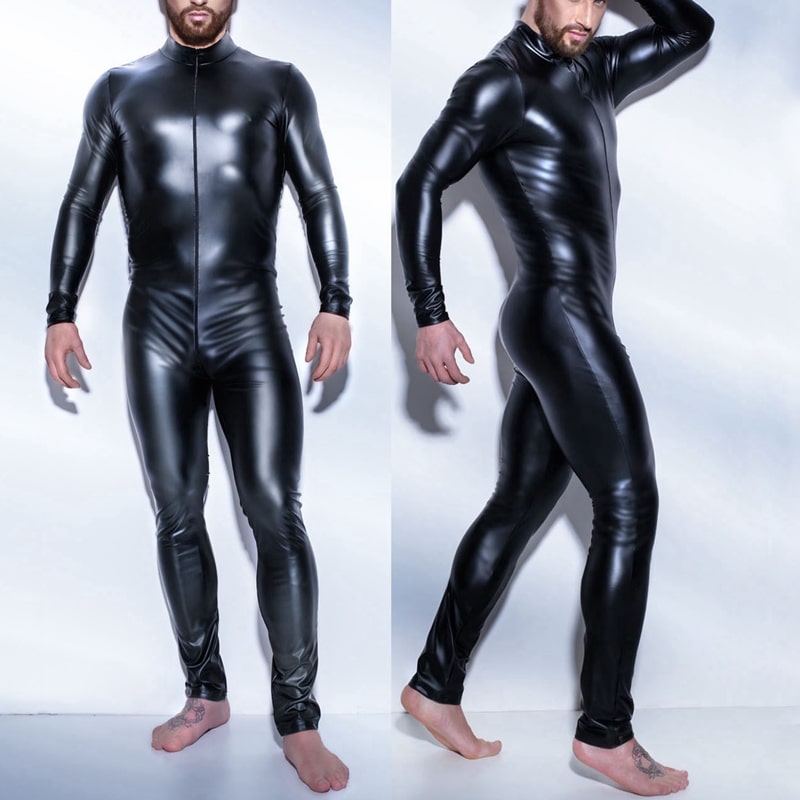 must läikiv bodysuit meestele täispikkuses mannekeenil