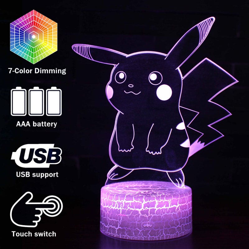 LED lamp Pikachu kuju lapse toas laual valgusallikas mängutegelase kujundusega
