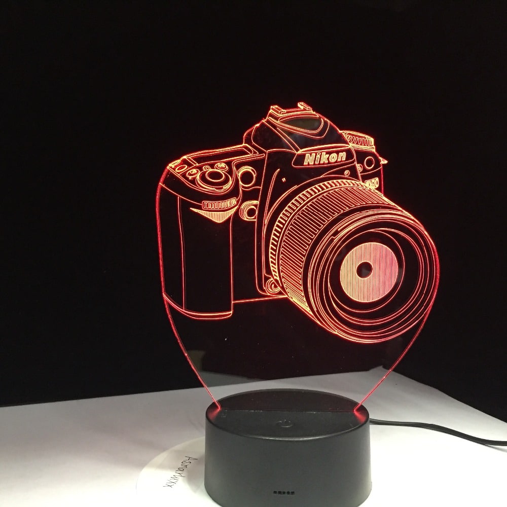 led lamp fotokaamera kujuga puidust alusel