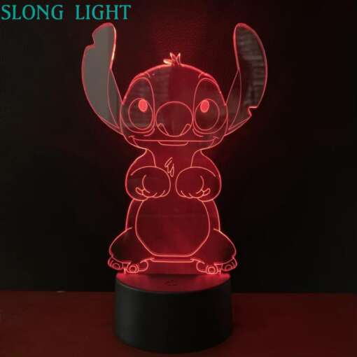 3D lamp Stitch sinise ja roosa värvilahendusega tegelaskujuna, millel on säravad LED-tuled