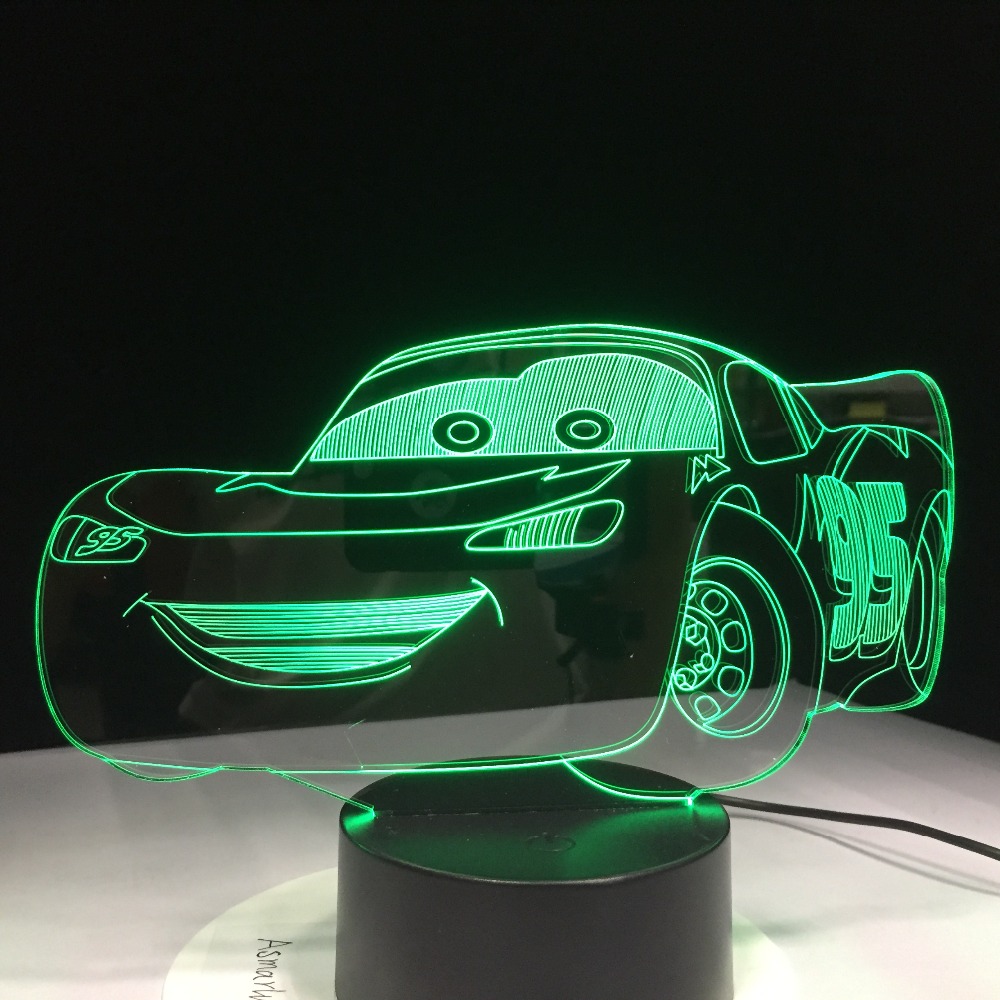 3D lamp auto kuju, sinine valgus, must alus