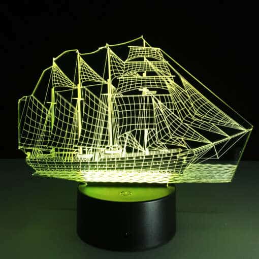 3D lamp laevakuju LED valgustusega öölambina pimedas toas