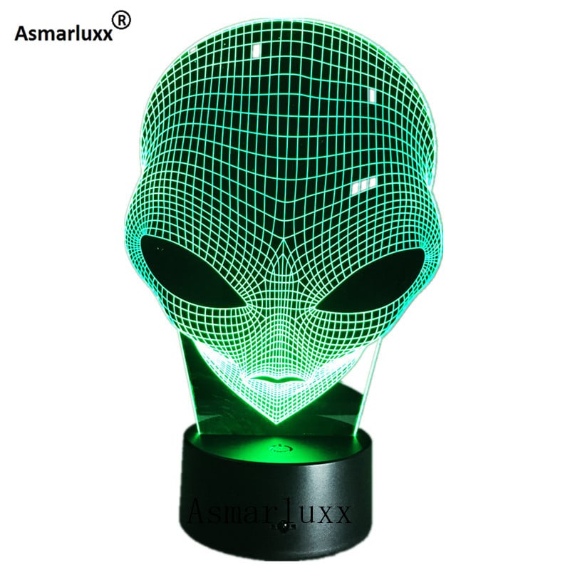 3D lamp tulnukakujuline LED-valgustusega mustal alusel