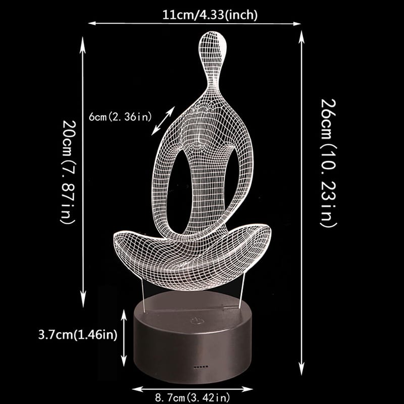 3D lamp joogaasendis inimest kujutava figuuriga