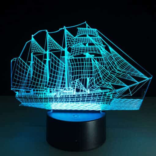 3D lamp purjelaev kujutab purjelaeva detailset kujutist öövalgustina