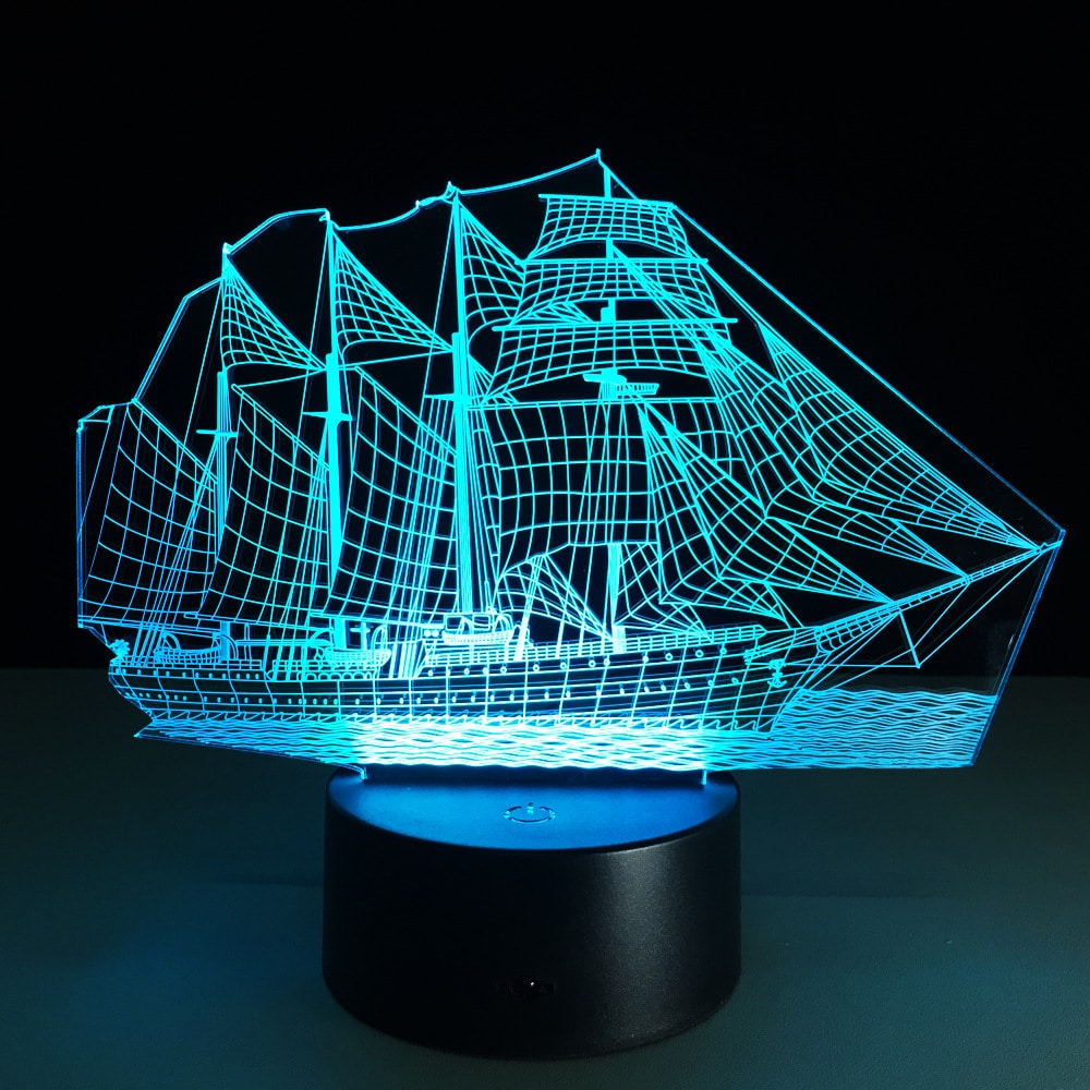 3D lamp purjelaev kujutab purjelaeva detailset kujutist öövalgustina