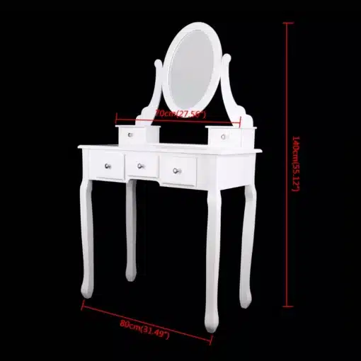 lihtne peegellaud tooliga mdf materjal 80x40x139 cm valge komplektis laud ja tool