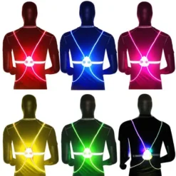 led valgustiga vest sportimiseks mikrokiudmaterjalist piht 60-100 cm seljas vaade eest ja küljelt