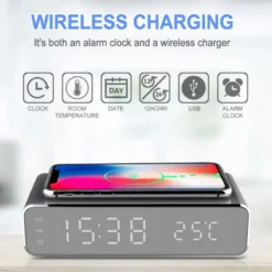 led äratuskell telefonilaadija ja termomeeter musta korpusega