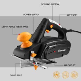 höövel DEKO 220V 900W, mudel DKEP900, mõõdud 26x16x17cm, kaal 2,8kg, kiirus 16000rpm, lõikesügavus 3mm, laius 82mm