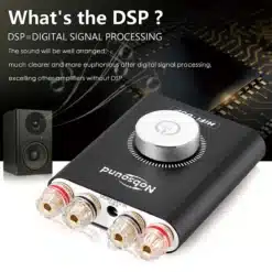 digitaalne stereo helivõimendi must bluetooth 5.0 mõõdud 78x90x23mm kaal 160g helisisend bluetooth aux väljund kõlaripistikud kõrvaklapid