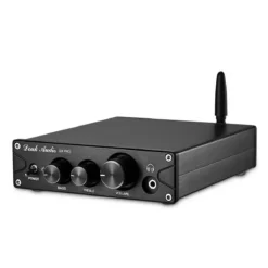 d klassi võimendi mustas korpuses valgete nuppudega, bluetooth 5.0, mõõtmed 133x36x149mm, sobib koduseks kasutamiseks