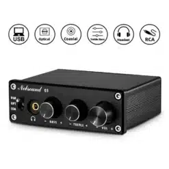 hifi usb analoogmuundur mustas alumiiniumkorpuses koos ühenduskaablitega