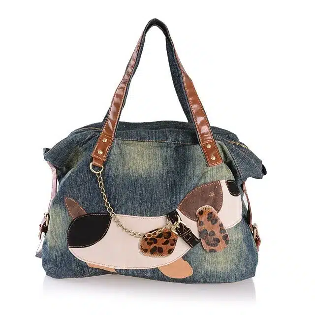 New Fashion Vintage Dog Applique Solid Jean Denim Women Lady's HandBags Shoulder Tote carteira bolsa feminina Free Shipping 8