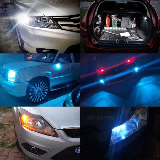 erinevad autod külgmiste sisevalgustitega, mis on paigaldatud auto esituledesse ja pagasiruumi