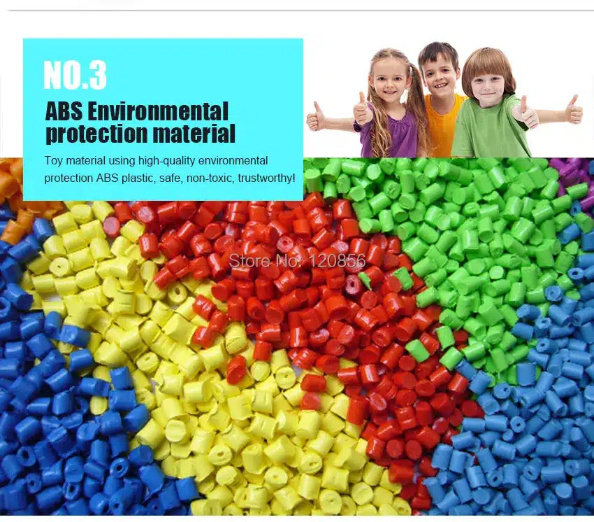 värvilised ABS plastiku graanulid, taustal naeratavad lapsed